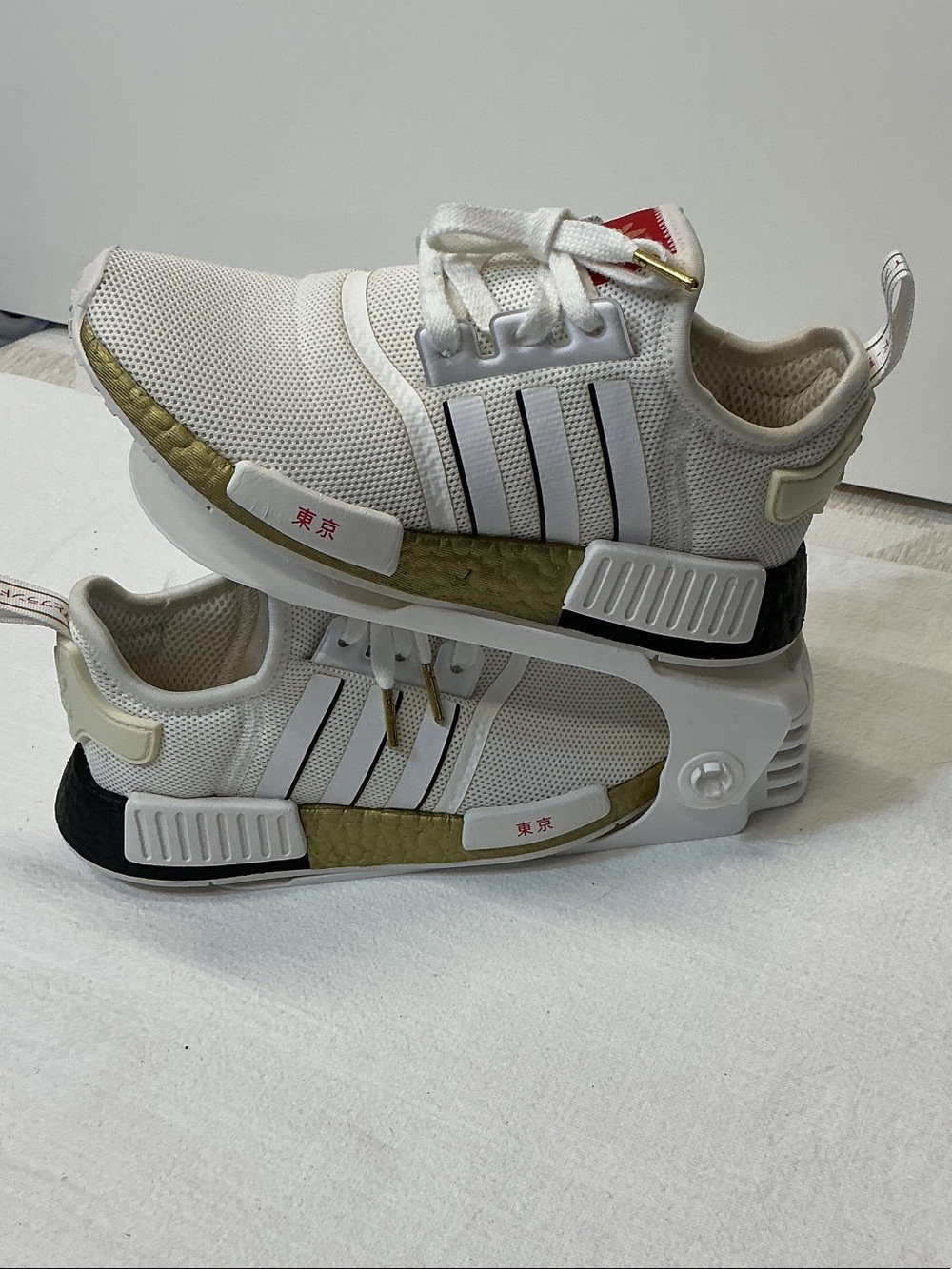 adidas Kids White Sneakers with Gold and Black Accents